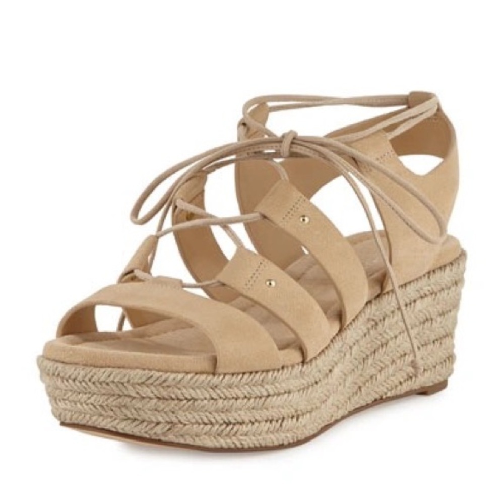 Michael Kors Sofia Lace-Up Mid-Wedge Sandal Bone 8